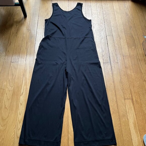 Everlane Size L Black The Luxe Cotton Sleeveless Cropped Wide Leg Jumpsuit - Picture 15 of 16